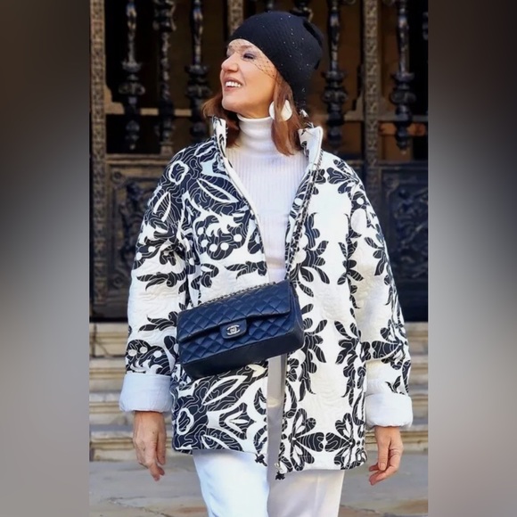 Zara QUILTED PRINTED JACKET. Ecru/Black. Size S. New with Tags. - Picture 4 of 12